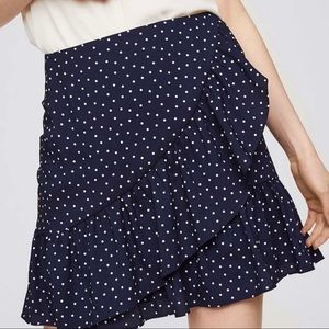 Loft Ruffle Faux Wrap Tiered Skirt Navy Blue Polka Dot Size 14